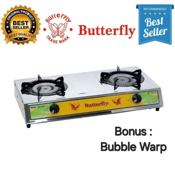 Kompor Gas Butterfly 2 Tungku Api Besar Api Seribu Mata Seribu Stainless Steel GS 8150 SNI
