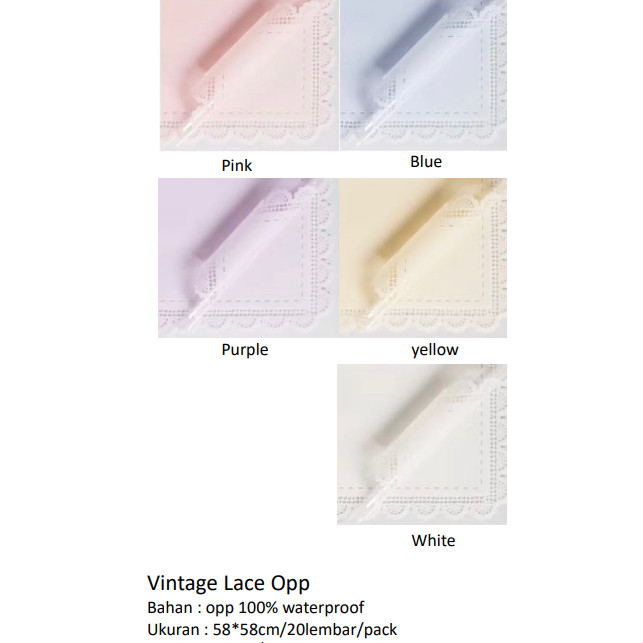 

(20Lembar)Kertas Bunga Buket Brokat Tile/Vintage Lace Opp/Cellophane Wrapping Paper Florist