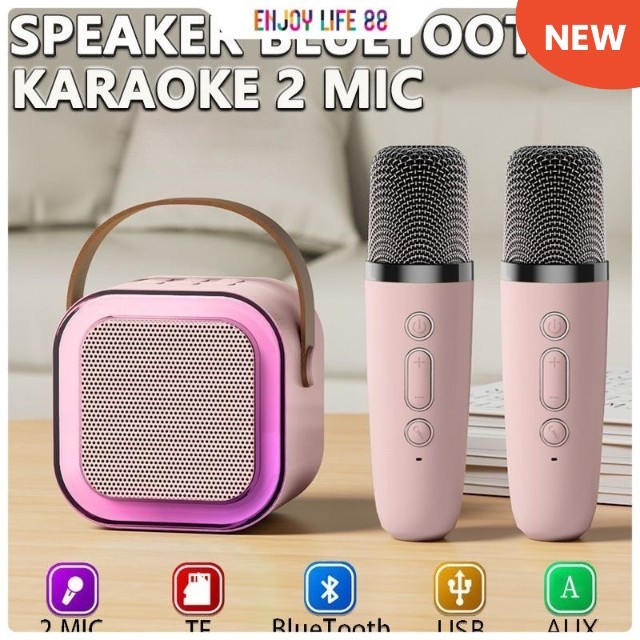 COD MIC K12 NEW LED Bluetooth Mini Speaker Karaoke Speaker Portable with MIC Bluetooth MP3 Player Fu