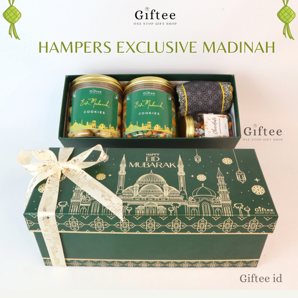

HAMPERS LEBARAN MADINAH EXCLUSIVE HARD BOX ISI KURMA SAJADAH TRAVEL SNACKS MIX NUT SOES COKELAT KERIKIL BINGKISAN IDUL FITRI PREMIUM PARCEL LEBARAN PARSEL SOUVENIR EID MUBARAK RAMADHAN KADO LEBARAN GIFT SET HADIAH MEWAH BY GIFTEE ID