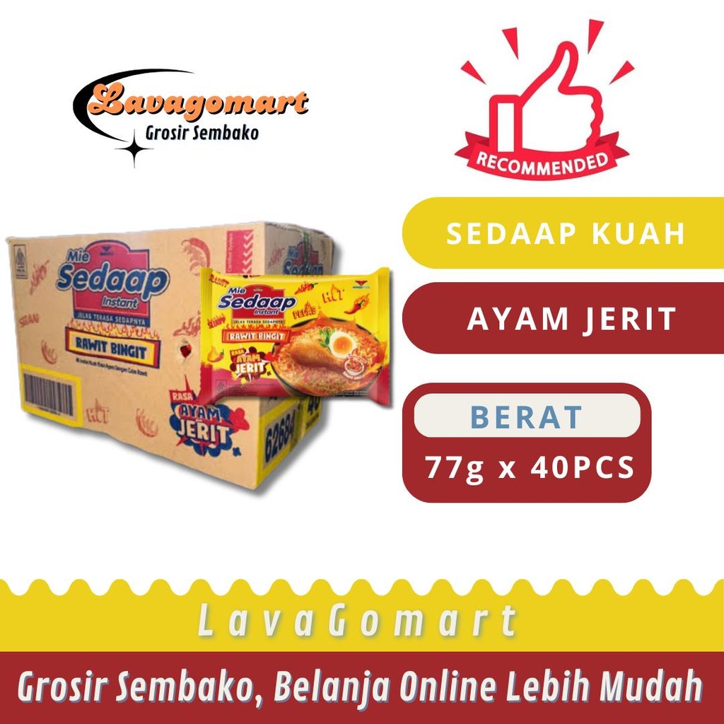 

SEDAAP MIE KUAH AYAM JERIT 77g - 1 DUS - LAVAGOMART - BANDUNG