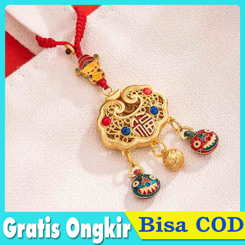 Gantungan Kunci Liontin Keberuntungan Tun Jin Shou - Desain Kaligrafi Cina "Kedamaian & Kebahagiaan"