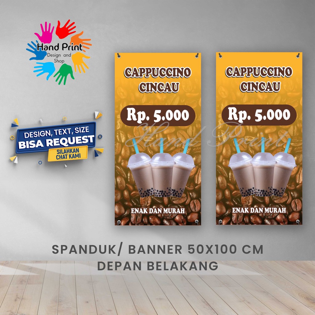 Spanduk Banner Jualan Es Cappucino Cincau Gratis Memesan Desain Sepasang