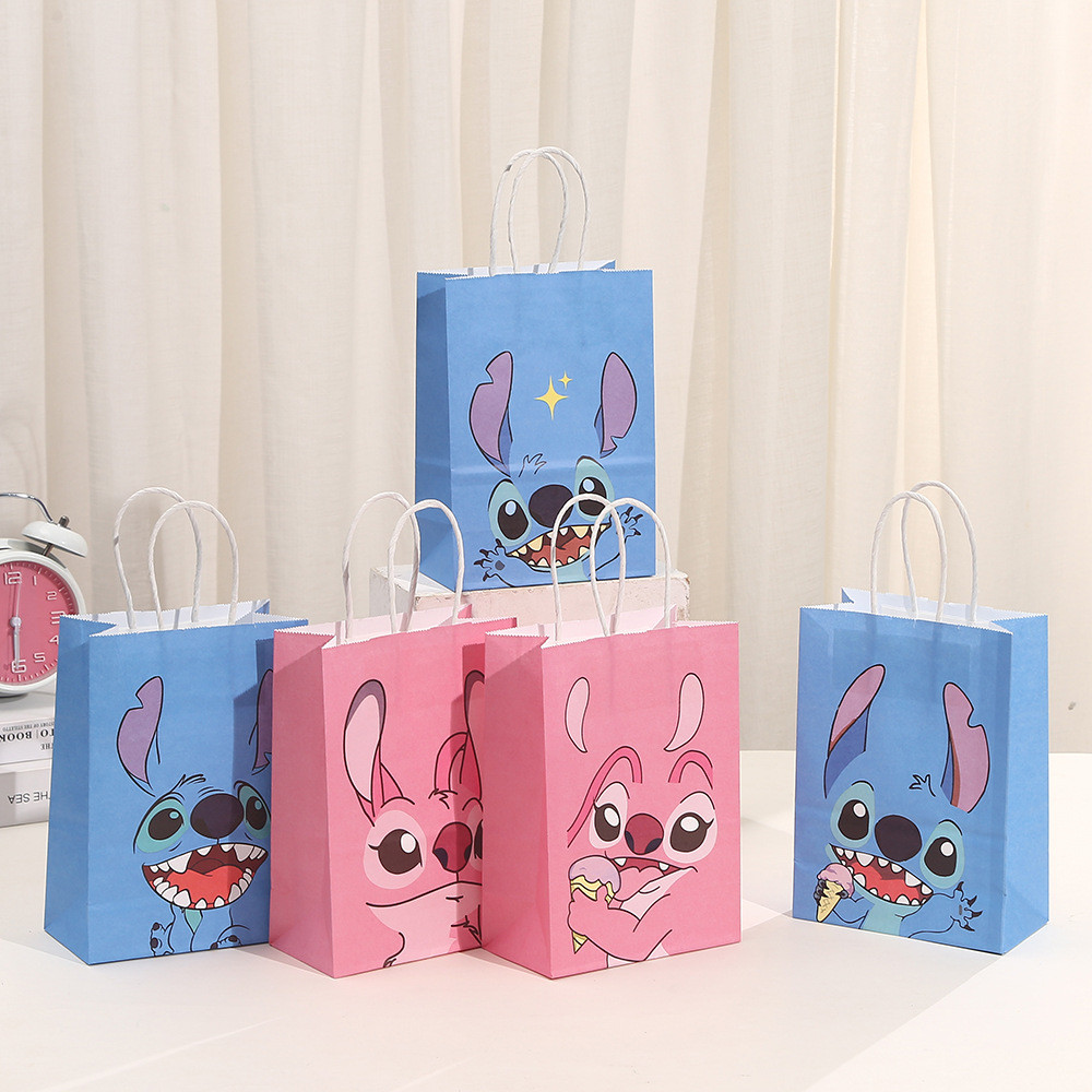 

Disney Lilo &Stitch Tote Bags Paper Candy Gifts Packaging Bag Pink Blue Girl Boy Birthday Party Decoration Baby Shower Supplies