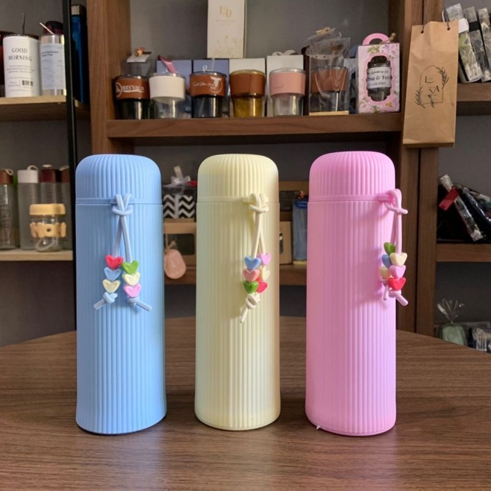 JCM Botol Macaron Manik Korea | Tumbler Aesthetic Kaca Korea / Botol Minum Kaca Motif Lucu Warna Mac