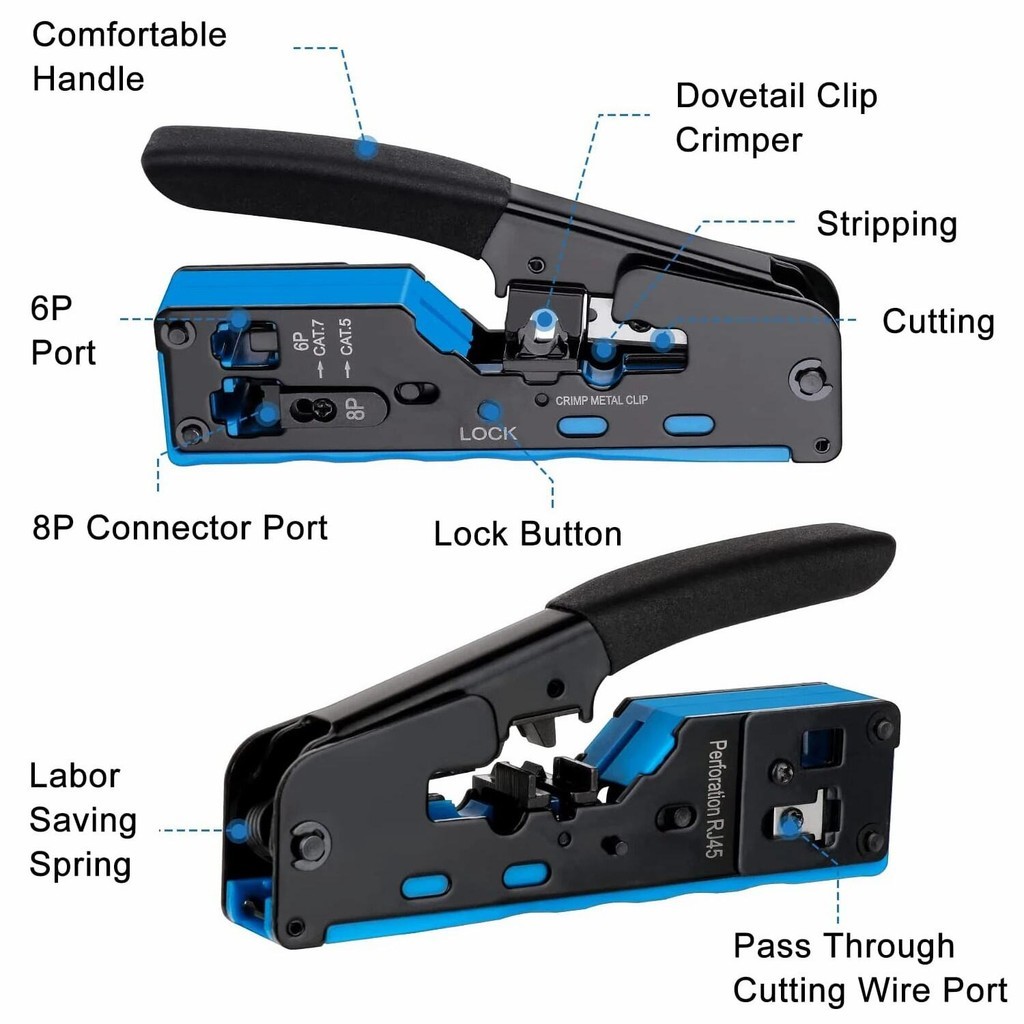 Rj45 Tang Crimp Pass Through Crimper, Stripper, Dan Cutter Untuk Konektor Modular Cat7 Cat6 Cat5E