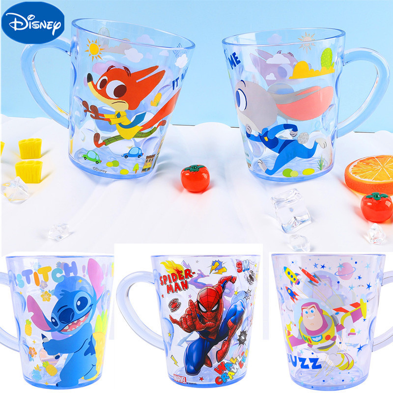 Gelas Mug Plastik Transparan Anak Karakter Buzz Stitch Spiderman Alien