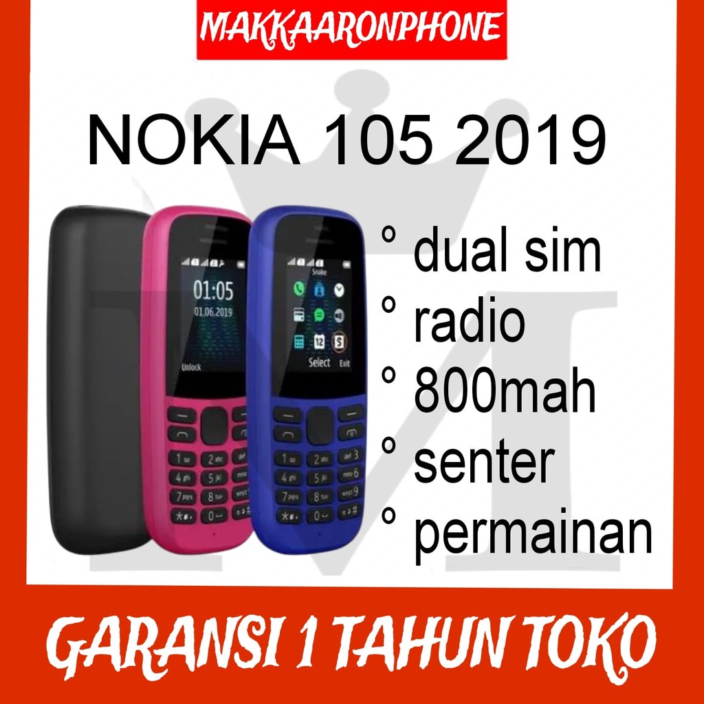 X61_ Hp Nokia 105 2019 Baru [Garansi 1 Tahun] - Hp Jadul Dual Sim, Radio, Senter, Baterai