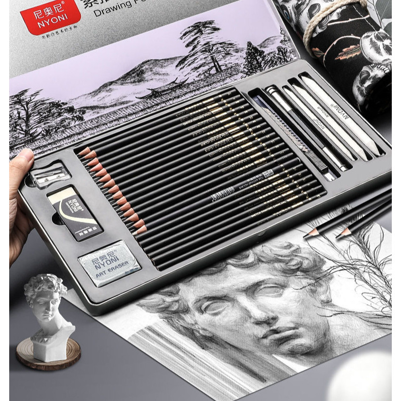 

Set Pensil Sketch 29 Pcs Untuk Pemula, Termasuk Pensil, Arang, Penghapus, Kotak Pensil, Dan Set Pisau Pengasah