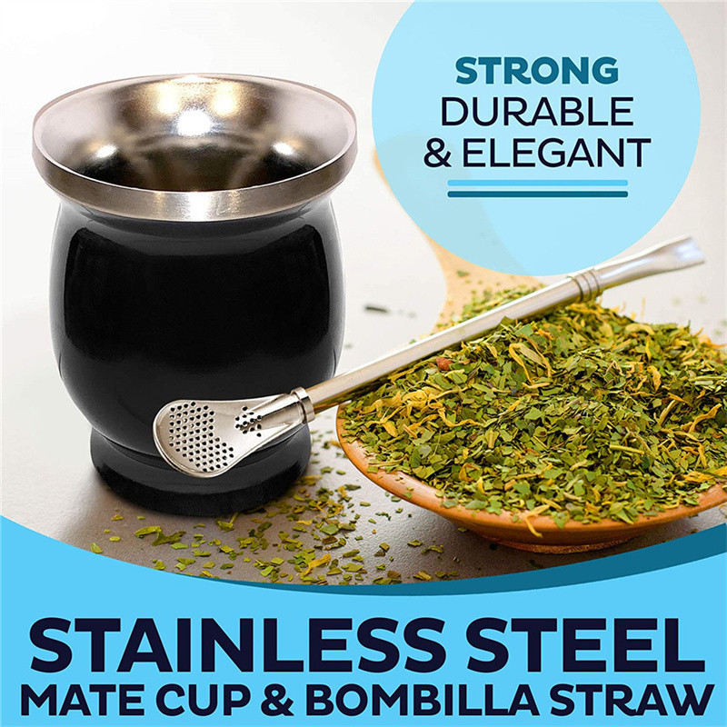 Yerba Mate Gourd Set Double Wall Stainless Steel Mate Tea Cup And Bombilla Set Includes Yerba Mate G