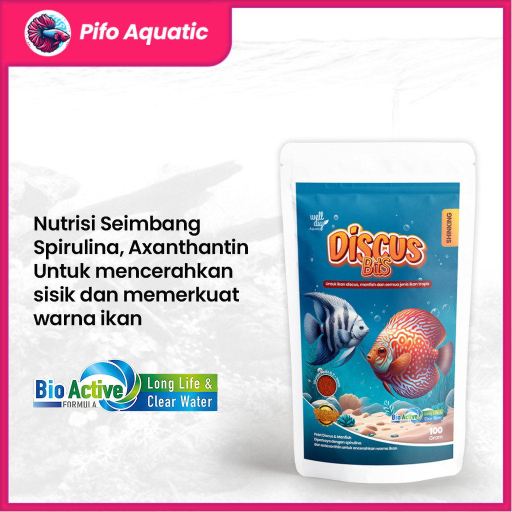 Pelet Makanan Ikan Discus Manfish Angelfish dan Ikan Tropis DISCUS BITS Shinking - 100 gr Pifo Aquat