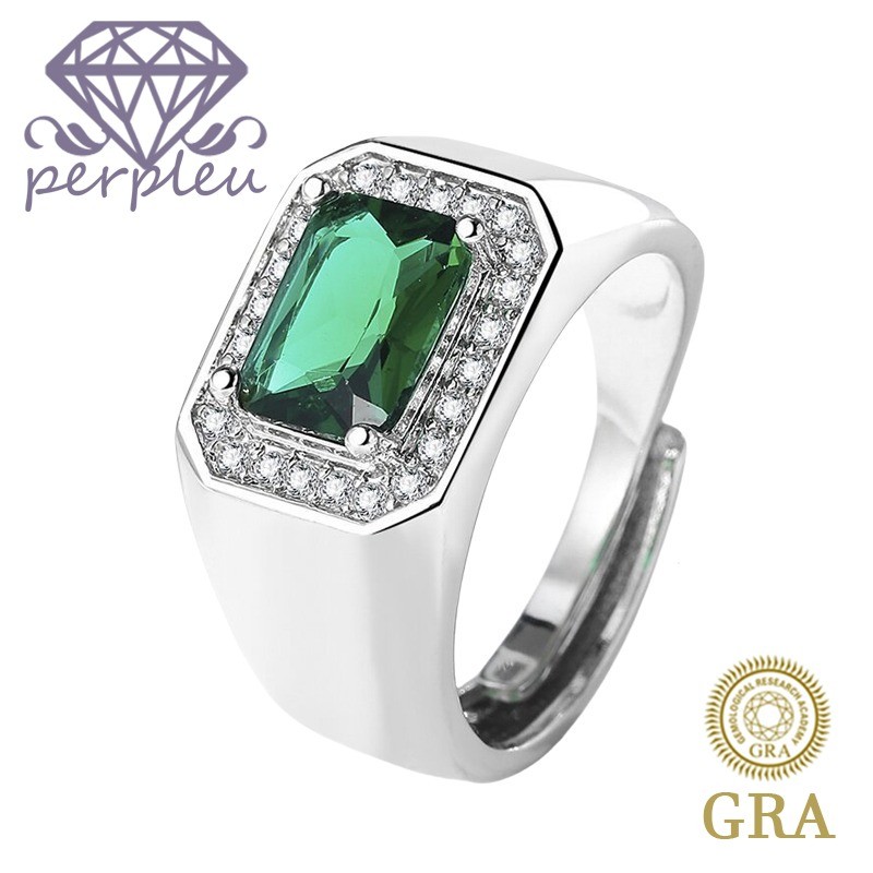 Sertifikat GRA Gratis Cincin Moissanite Platinum Berlian Hijau Persegi Klasik Pria