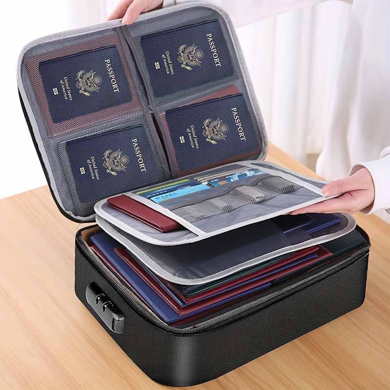 

Fireproof Black Document Bag , Water-resistant Zipper Portable LaptopFiles Certificates Organizer Box , Multi-compartment File
