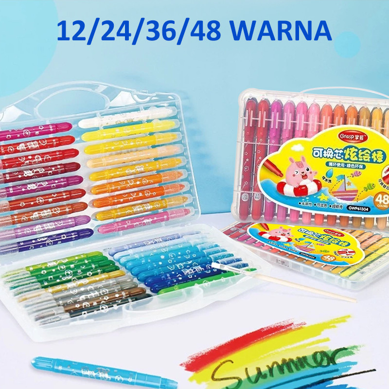 

COD Grasp Crayon Set 12/24/36/48 Warna Pensil Gambar Air Soluble, Cat Minyak yang Dapat Dicuci dengan Air