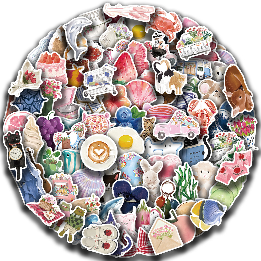 

100pcs Watercolor Diary Aesthetics Graffiti Stickers for DIY Scrapbook Suitcase Water Bottle Phone Laptop Guitar Car Decal
