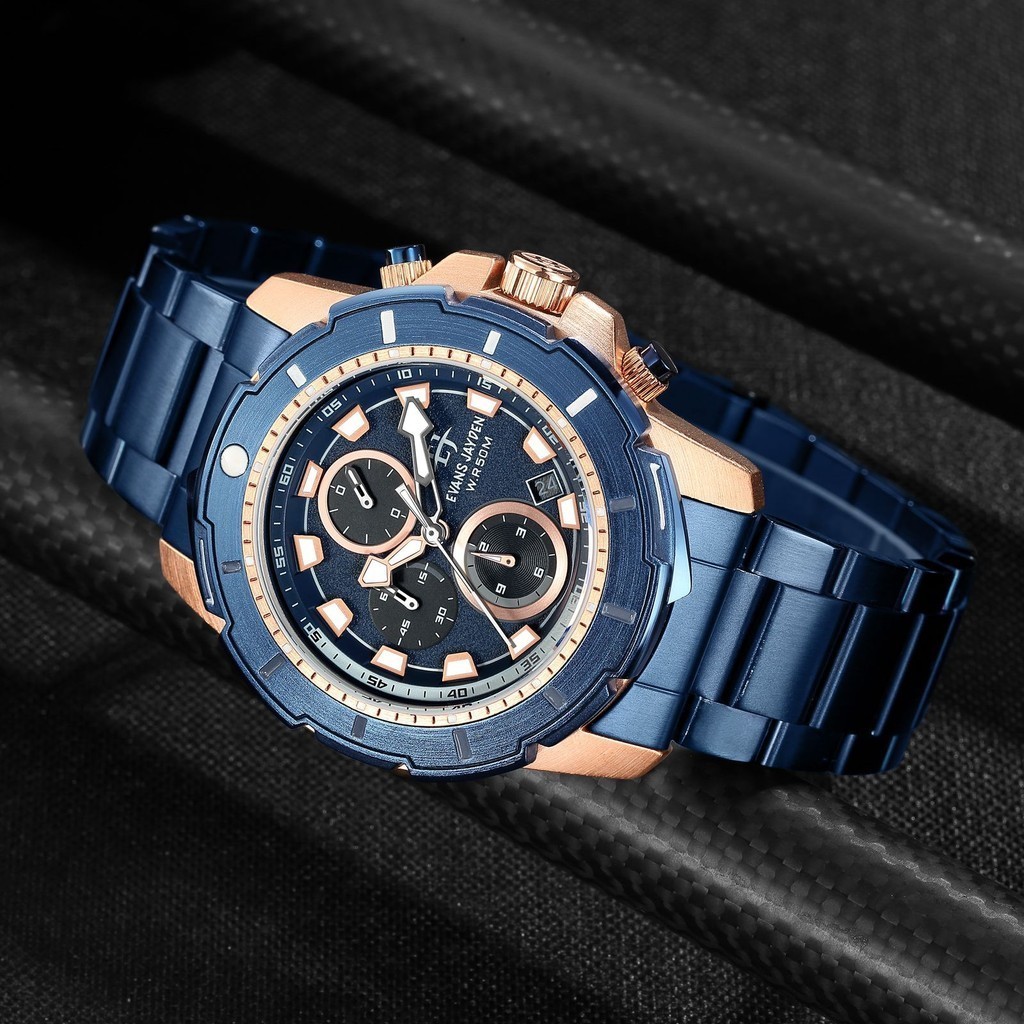 Evans Jayden Jam Tangan Pria 9603 Rantai Kaca Sapphire Chrono 5 ATM