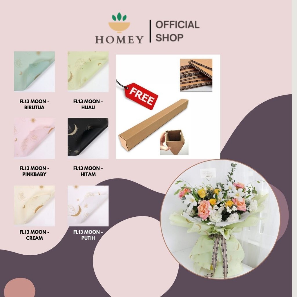 

HOMEY - (5 LEMBAR) - FL13 MOON Kertas Bunga Paper Buket Motif Bulan Modern Florist Cellophane