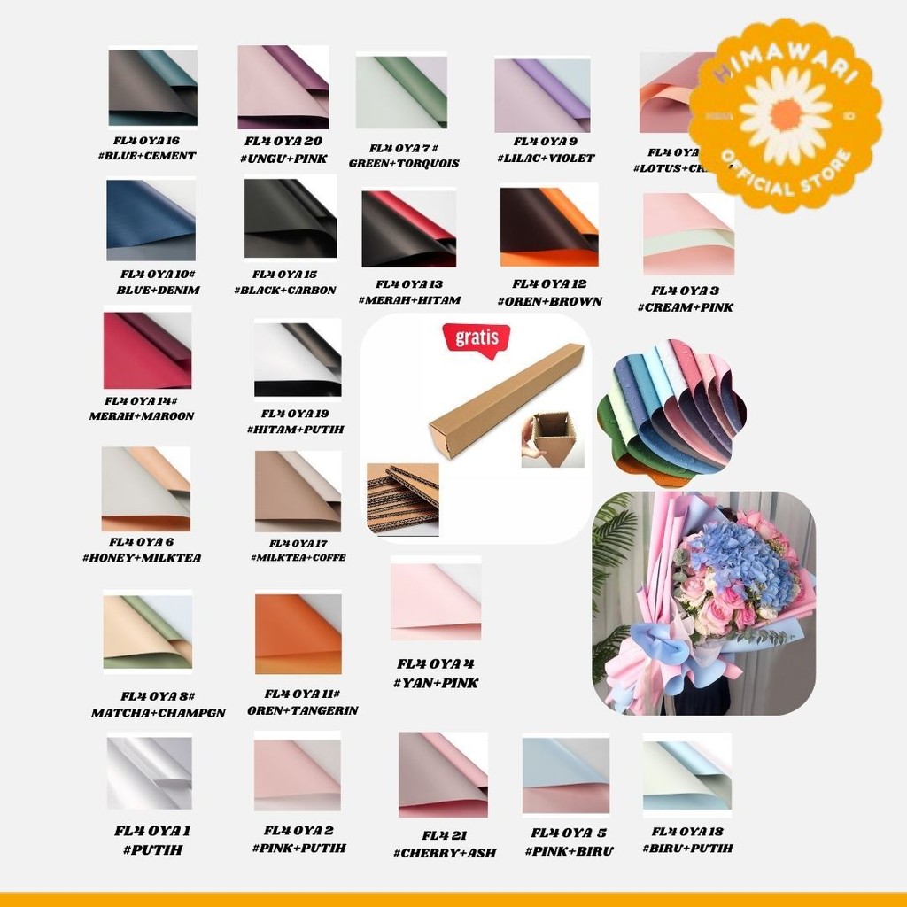 

HIMA - (5 LEMBAR) - FL4 OYA SMALL 38.5*45cm Kertas Bunga Buket Dua Warna Bi Color/Kertas Buket Bunga Florist Cellophane - GROSIR