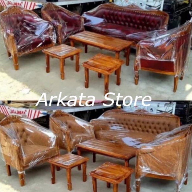 1 SET Sofa Louis Kursi Kayu Jati Jepara Seat 3111 + 3 Meja / Kursi Kayu Lois Jati