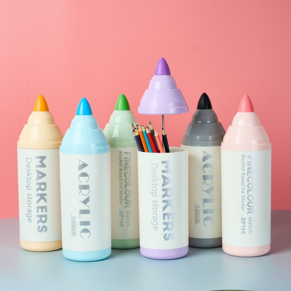 

NEW Plastic Pencil Pot Stationery Storage Marker Pen Shape Makeup Brush Holder Dustproof School Gift Pen Holder