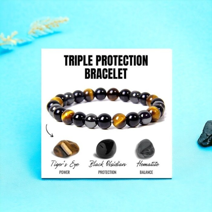 Gelang Batu Triple Protection | Natural Black Obsidian