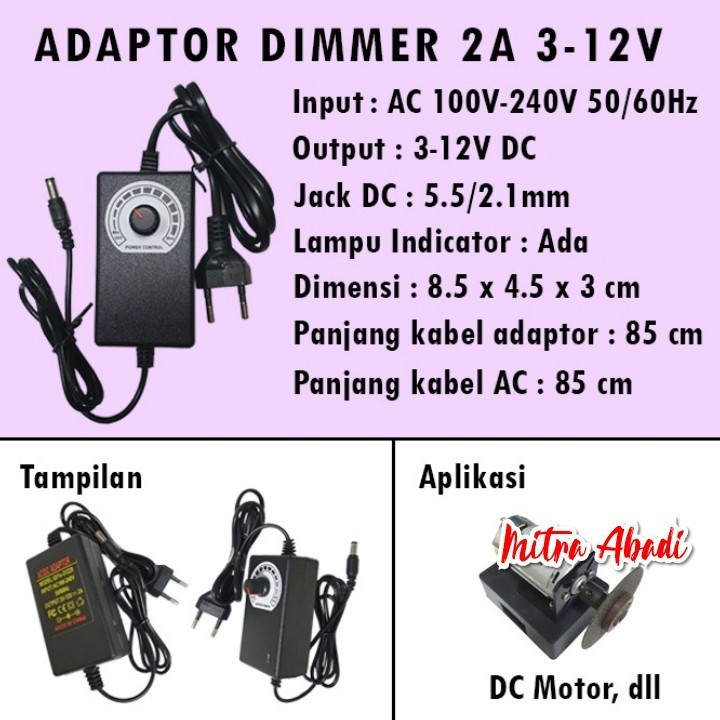 Adjustable Power Adapter Dimmer / Adaptor Dimmer 2A AC - DC 3 - 12V