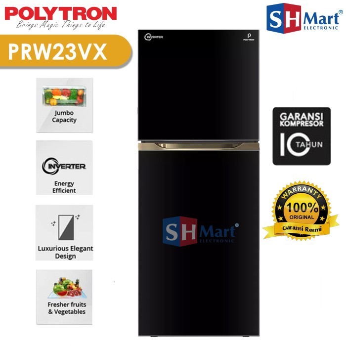 Kulkas 2 Pintu Polytron Inverter Belleza Jumbo 220 Liter PRW23VX MEDAN