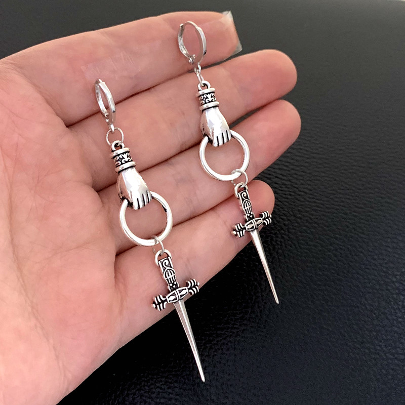 Hand or Moon Sword Earrings - Sword Earrings - Crescent Moon Earrings - Mystic Jewelry - Weird Earri
