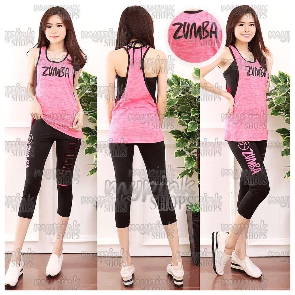 Baju Olahraga Keren Modis Model Terbaru 2024 / Stelan Baju Senam Singlet Double Zumba Pink Pdk