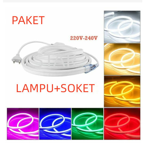 Paket Lampu Neon Flex 220v 1m 2m 3m 4m 5m 5 meter Led Selang Fleksibel 220v Warna Neon Box Outdoor i