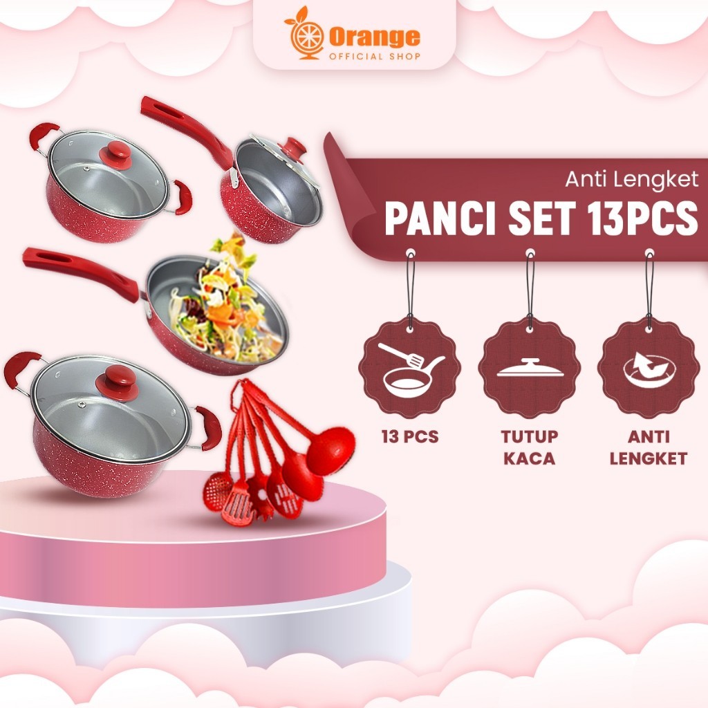Panci Set 13 Tutup Kaca Serbaguna panci set lengkap stainless steel
