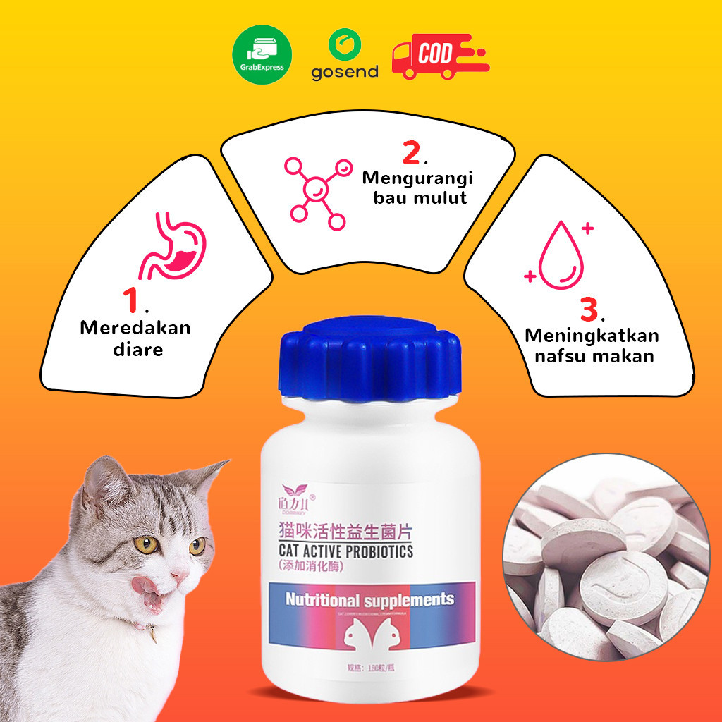 Probiotik Kucing Vitamin Kucing/Suplemen Kucing Mengatur Alat Bantu Pencernaan Pencernaan 180 Kapsul