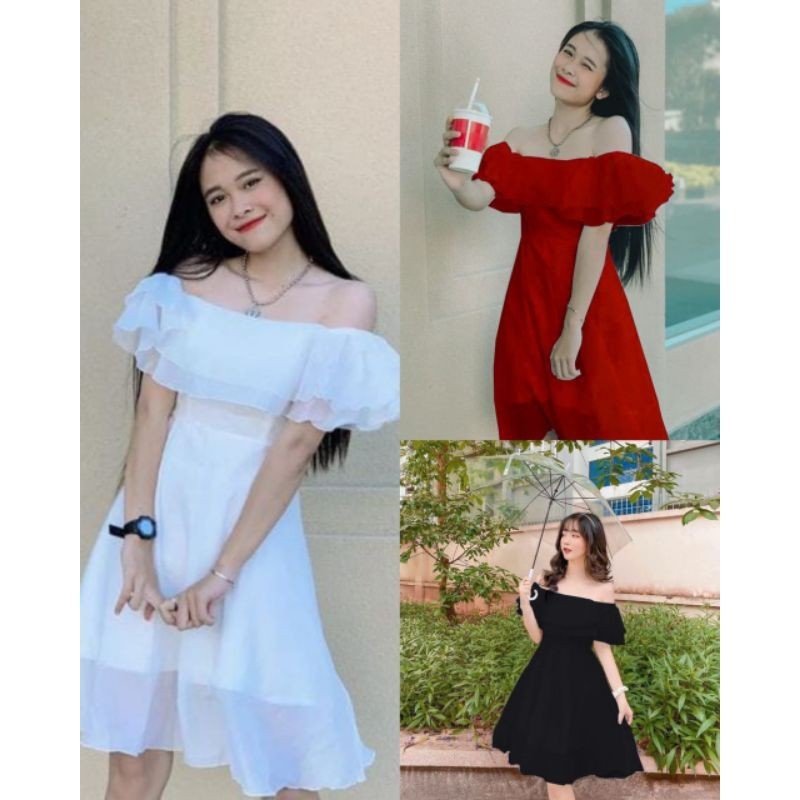 REDY LAGI 0179 YURINA / JULIET DRESS OFF SHOULDER  PUTIH BOHEMIAN PANTAI WDING PARTY SABRINA PREMIUM