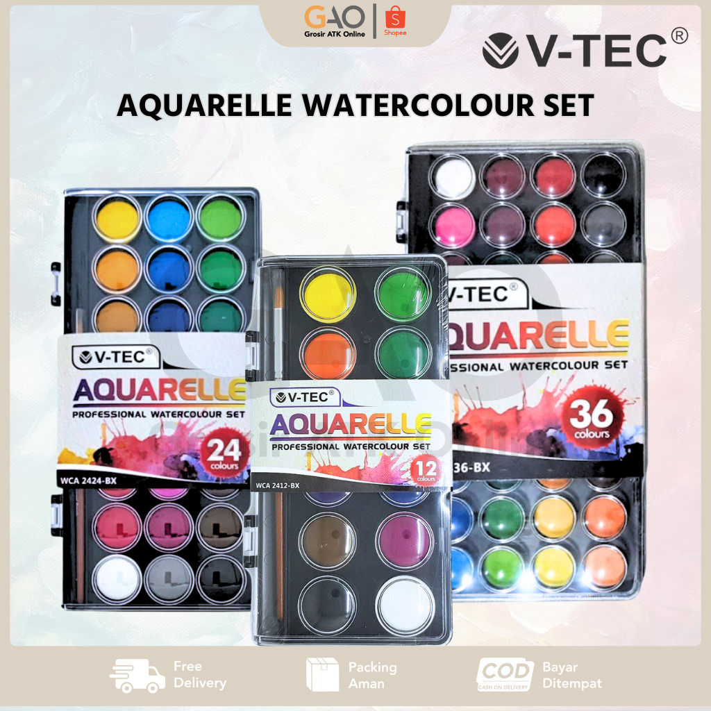 

Aquarelle Watercolor Set V-Tec 12 24 36 Color - Cat Air VTec Warna