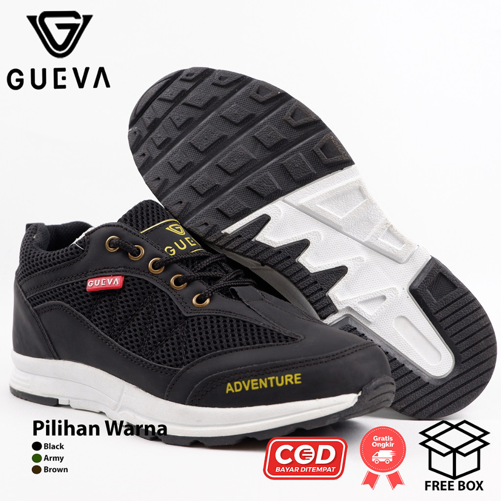 PRODUK TERBARU # GUEVA-014-Sepatu Pria Sneakers Black Warna Hitam - Sepatu Olahraga Fashionable