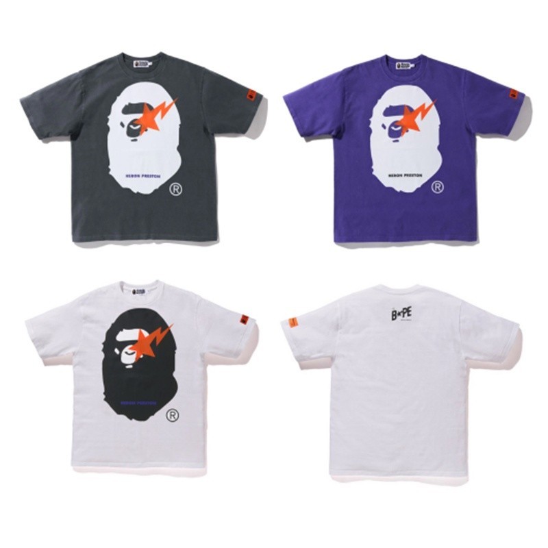 Hot sale BAP*E Short Sleeve Star Lightning Ape Head Print T-Shirts All-match Shirt Cotton High Quali