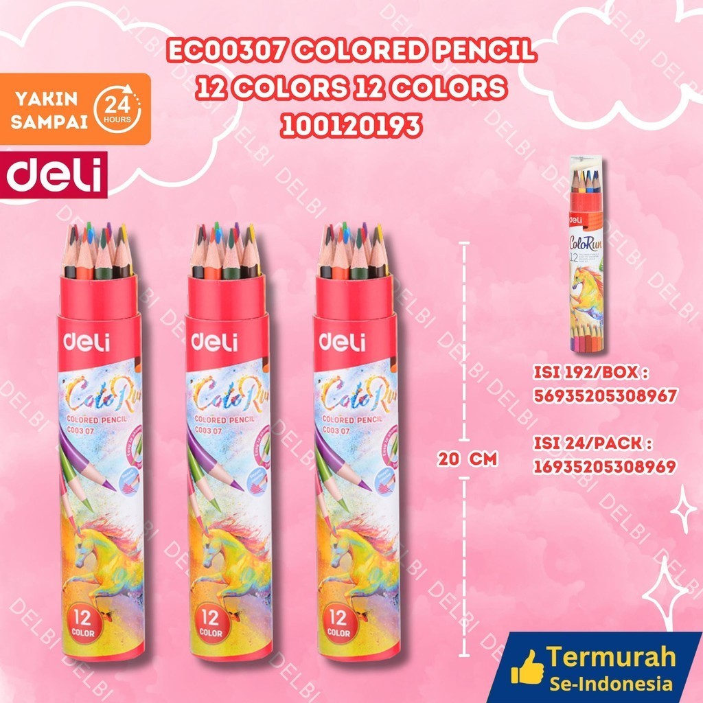 

Deli Pensil Warna 12/24/36 Warna dengan Bonus Rautan Pensil pada box EC00307 COLORED PENCIL 12 COLORS