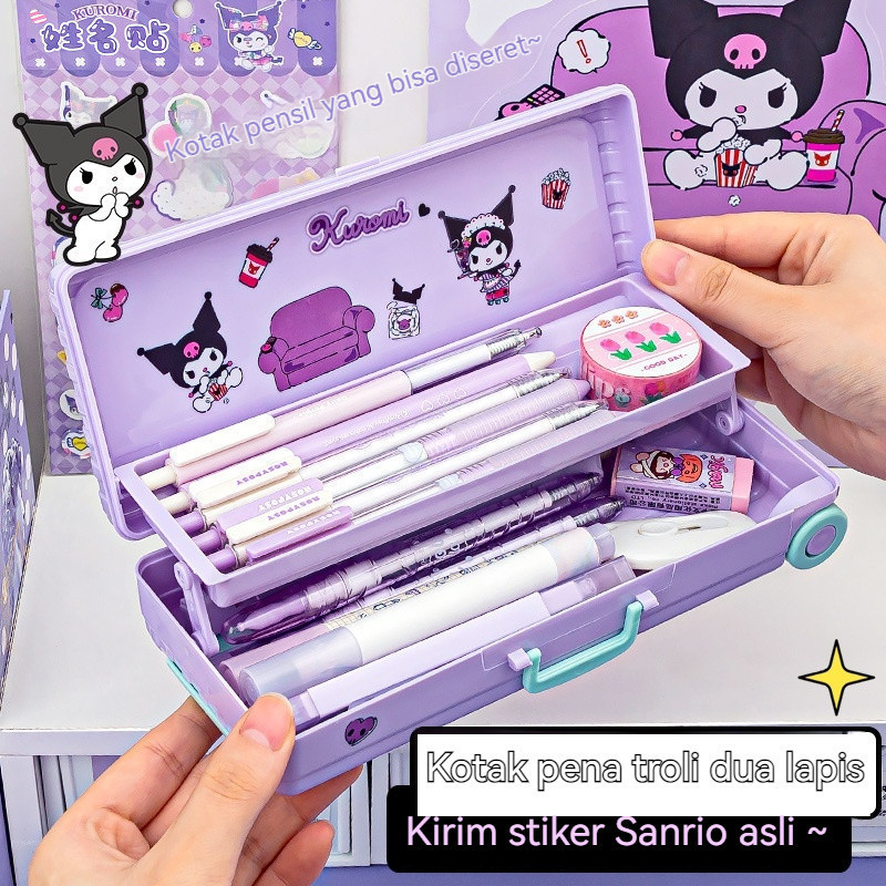 

【COD】Kotak Alat Tulis Berbentuk Kotak Troli Lucu dengan Stiker Sanrio Lapisan Ganda Kotak Pensil Plastik Kapasitas Besar Hadiah Alat Tulis Siswa