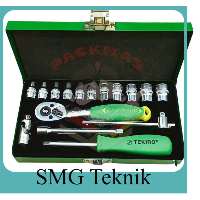 Best TEKIRO Kunci Sok Set 17 Pcs 1/4" Box Besi Segi 6 P6 6PT 4-12 mm Socket ESD894