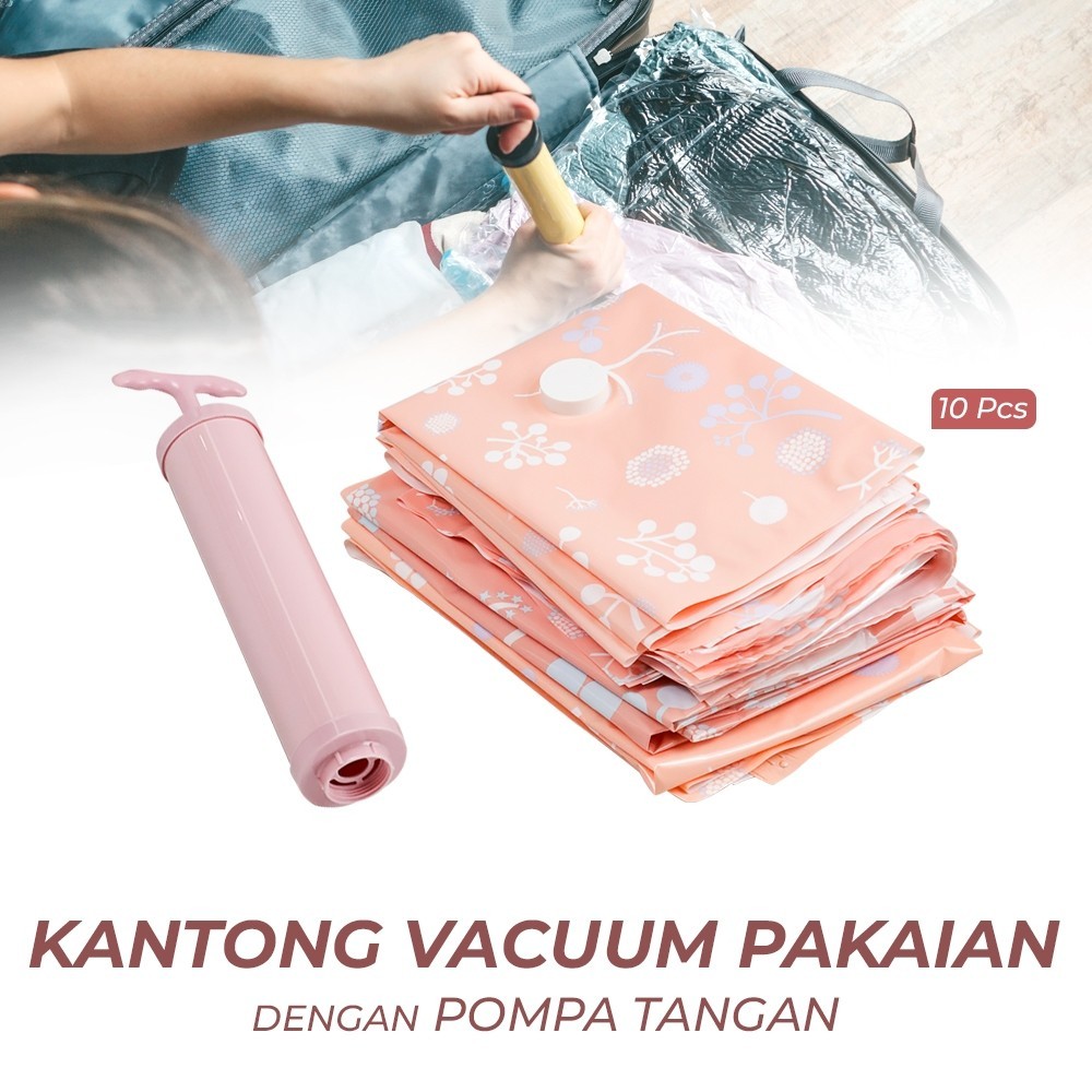 Kantong Plastik Vakum Pakaian Set isi 10 + Pompa Manual Plastik Selimut Bedcover Boneka