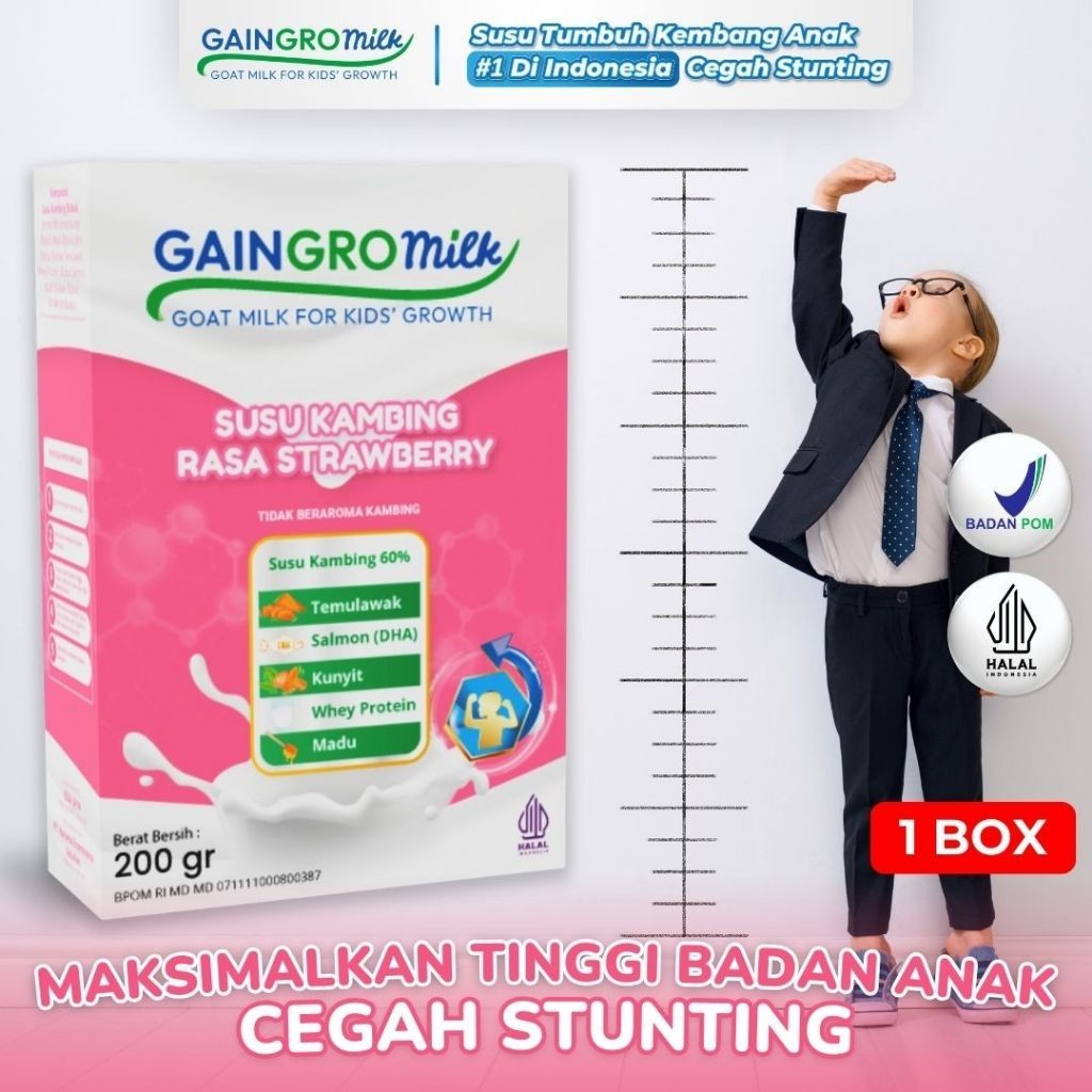 

GAINGRO MILK Susu Kambing Rasa Strawberry Membantu Menaikan Nafsu Makan Anak GainGro Milk Shop