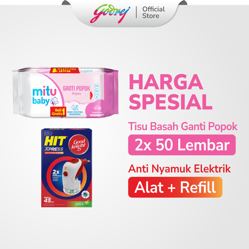 Bundle Mitu Baby Wipes Ganti Popok Sweet Rose Buy 1 Get 1 Free + HIT Good Knight Xpress Set
