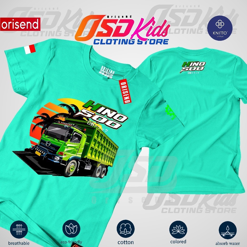 ORISEND KAOS ANAK MOTIF TRUK HINO 500 DUMP BAHAN KATUN TEBAL ADEM