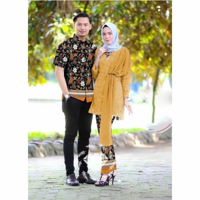 couple kebaya modern salsi mustard xl batik baju pasangan murah sal at