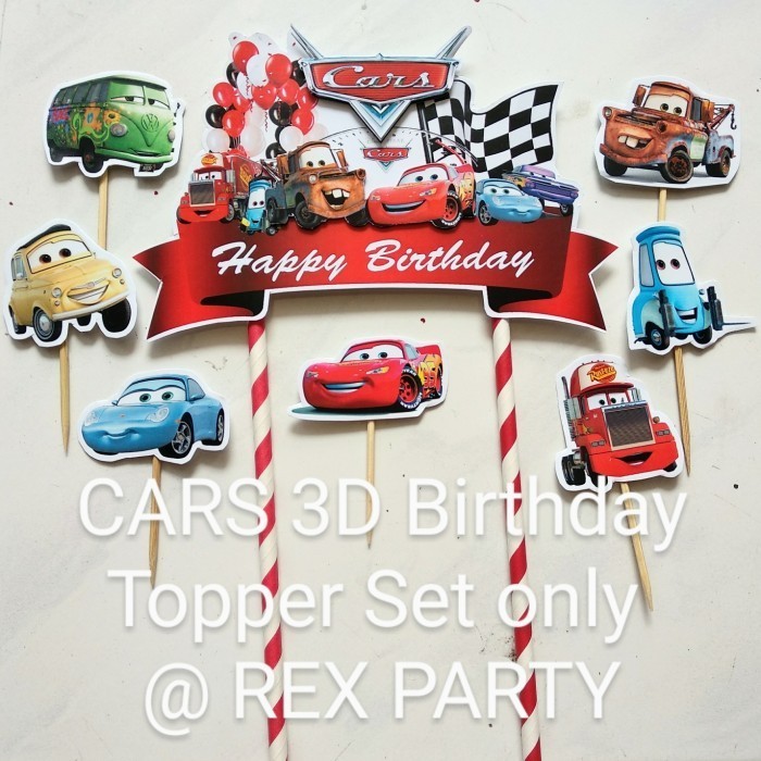 Vincent Cars Cake Topper/Topper Kue Cars/Topper Birthday Cars/3D Cake Topper