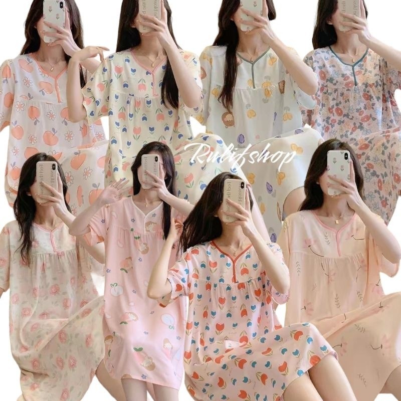 BAJU DASTER DRES KOREA RAYON OVERSIZE IMPORT BAJU TIDUR WANITA DEWASA IBU IBU HAMIL LENGAN PENDEK V 