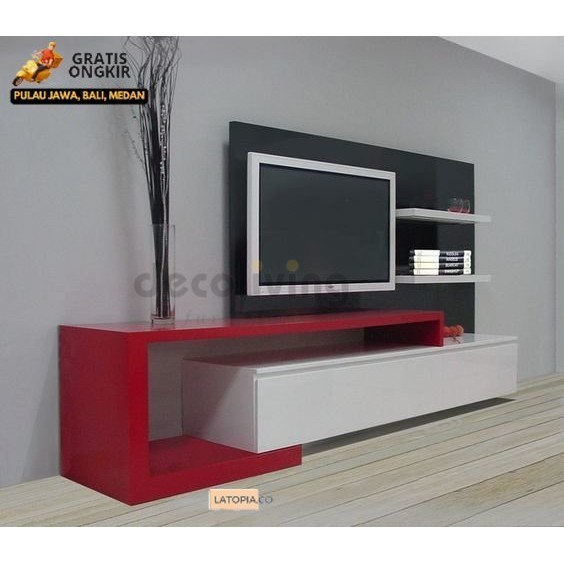 Meja TV / Rak TV Backdrop Minimalis Modern Ukuran Ideal View 155 Cm/200 Untuk Semua Ukuran TV Dengan