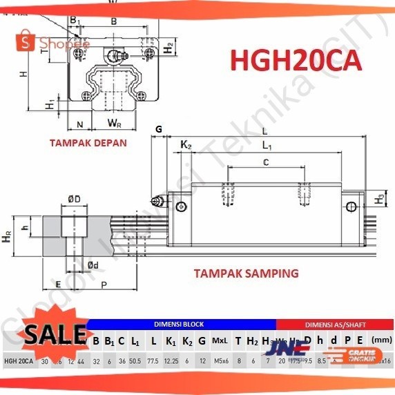 ✨Murah✨ -Paket Rail Rel linear guide HGR20 HGH20 HGR HGH 20 CNC bearing block - TANPA DUSTCAPS, Panj