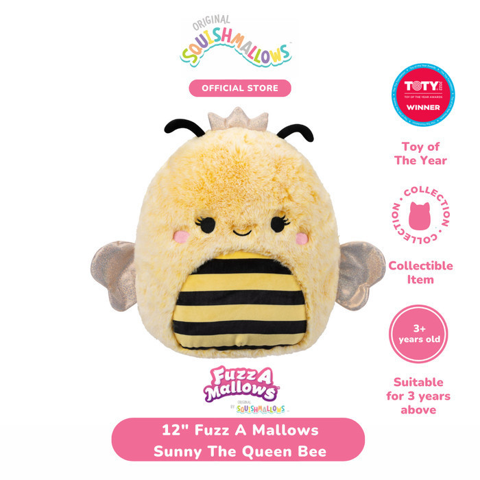 Squishmallow 12 Fuzz Yellow & Black Sunny The Queen Bee - Boneka Anak