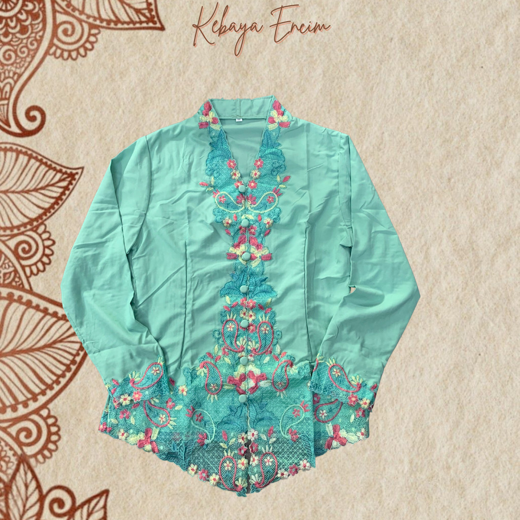 Kebaya Encim Bordir Modern Warna Lengan Panjang Wisuda Kondangan Kantor Modern Warna Hijau Sage